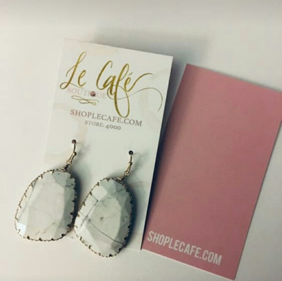 2/$15 White Marble Stone Dangle Earrings - Picture 2 of 3